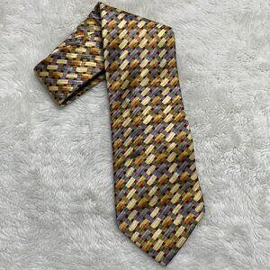 Bugatchi Men's Gold Yellow Geometric 100% Silk Tie